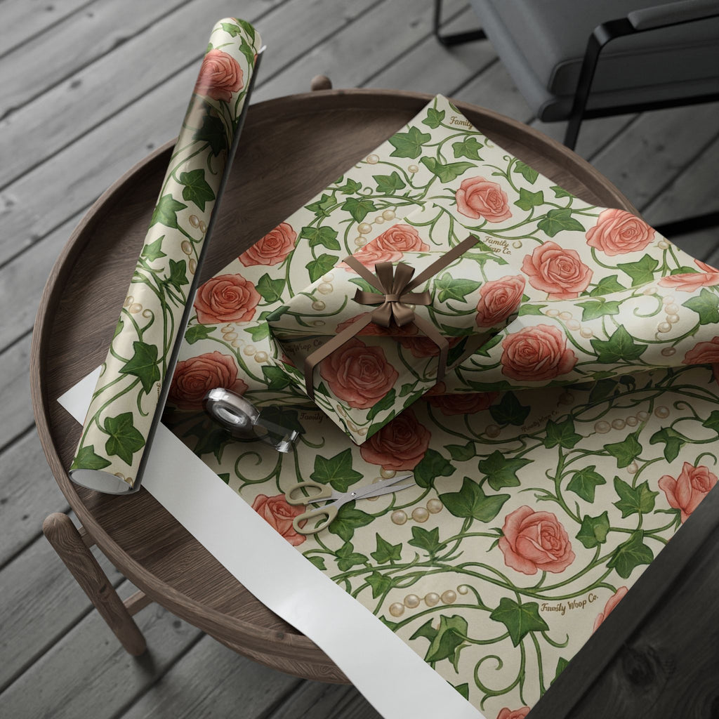 Pink & Green Rose Lattice -- Garden of Pearls — African American Gift Wrap by Family Wrap Co.