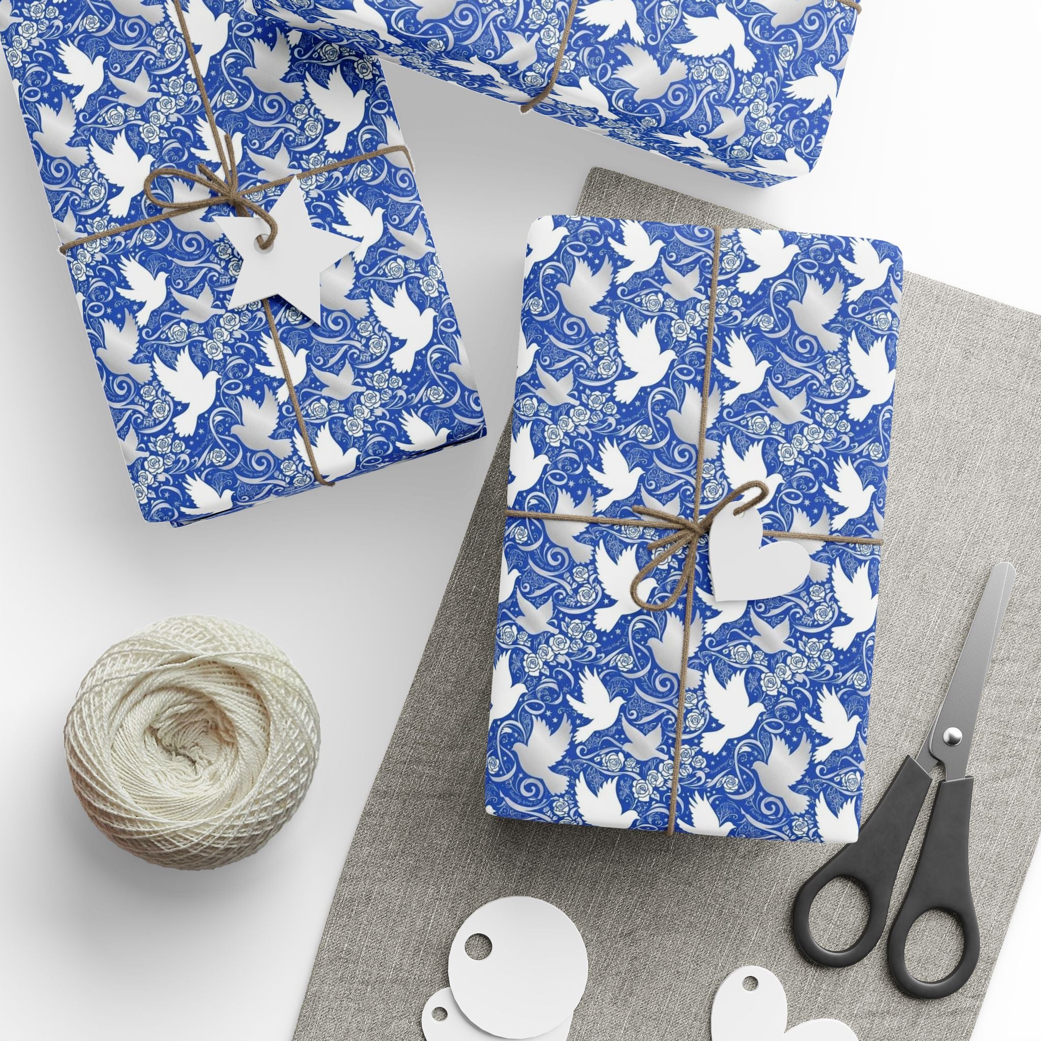 Royal Blue & White Dove Pattern — African American Gift Wrap by Family Wrap Co.