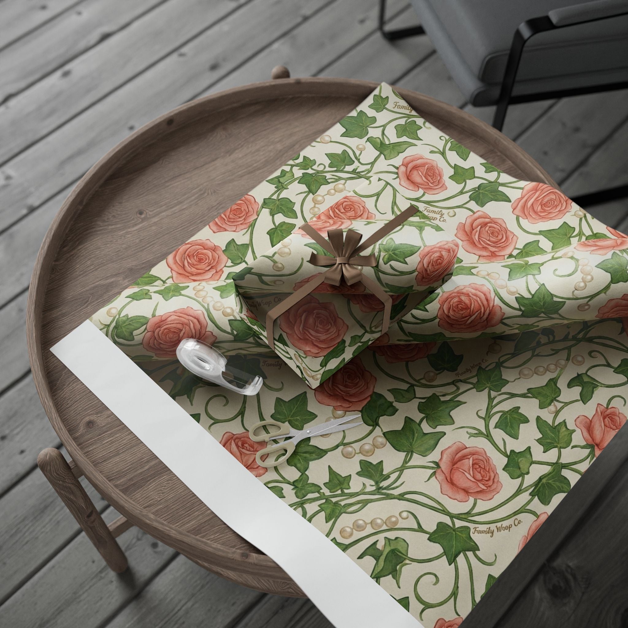 Pink & Green Rose Lattice -- Garden of Pearls — African American Gift Wrap by Family Wrap Co.