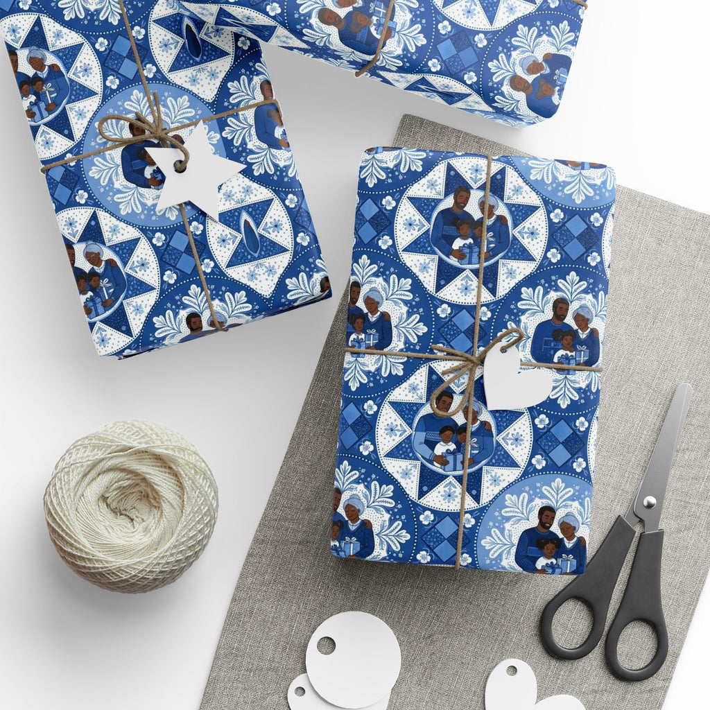 Royal Blue & White Snowflake Quilt Wrapping Paper — Family Wrap Co.