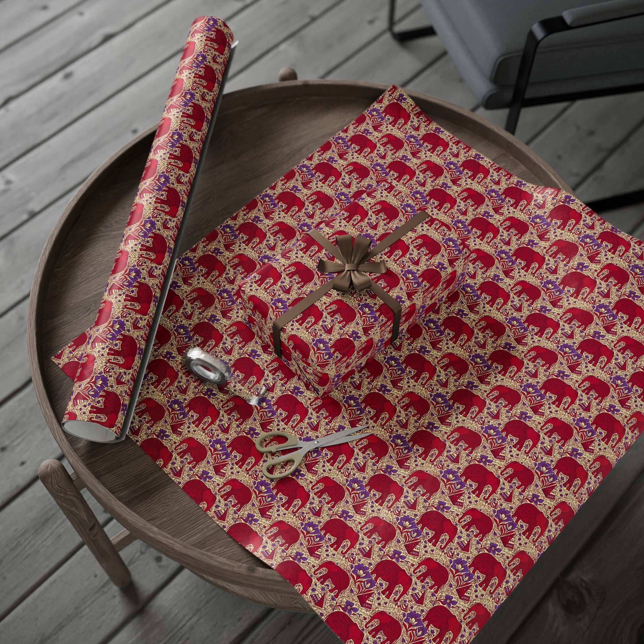 Crimson & Cream Regal Pattern — African American Gift Wrap by Family Wrap Co.