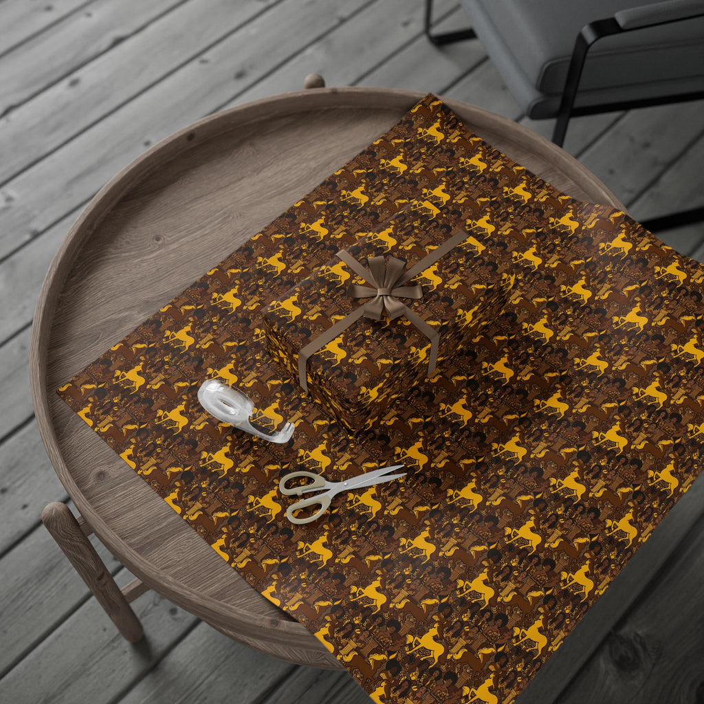 Brown & Gold Heritage Women's Pattern — African American Gift Wrap by Family Wrap Co.