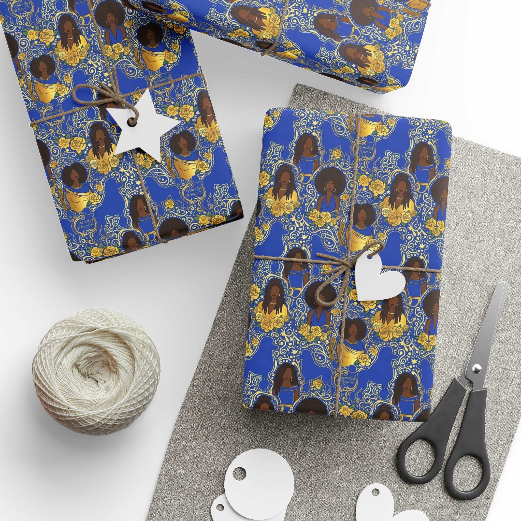 Blue & Gold Glamour Women's Collection — African American Gift Wrap by Family Wrap Co.