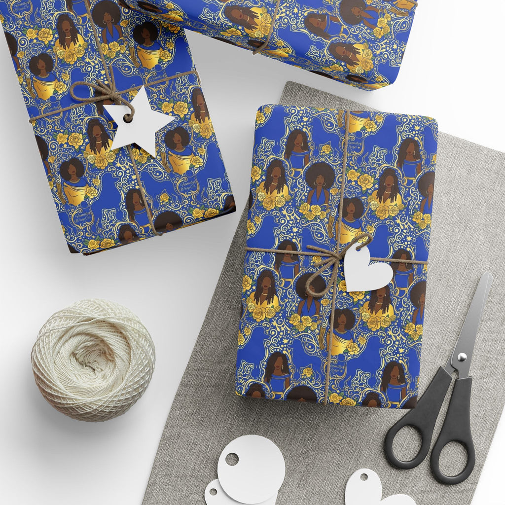 Blue & Gold Glamour Women's Collection — African American Gift Wrap by Family Wrap Co.