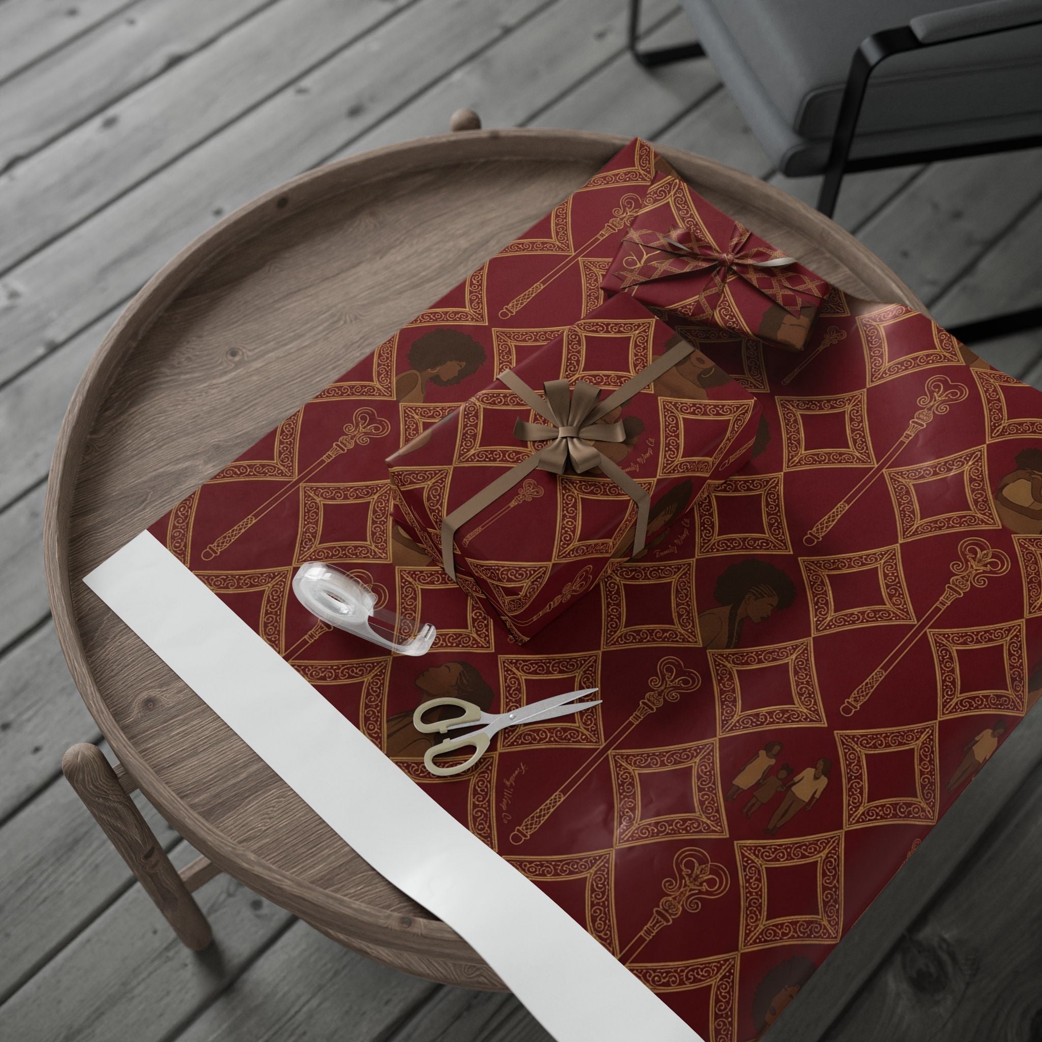 Crimson Diamond & Golden Staff — African American Gift Wrap by Family Wrap Co.