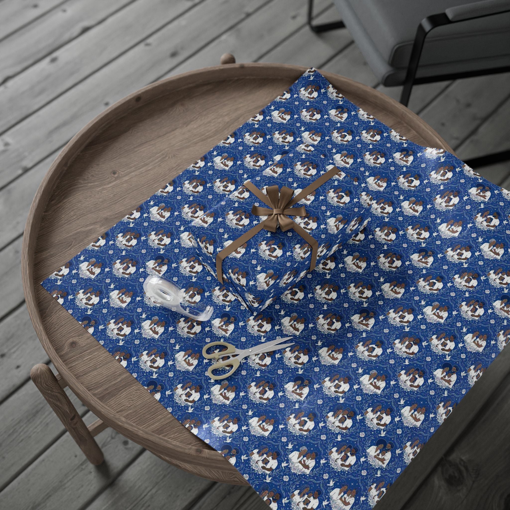 Star Rise Families of Light — Royal Blue & Silver Celestial Wrapping Paper — Family Wrap Co.
