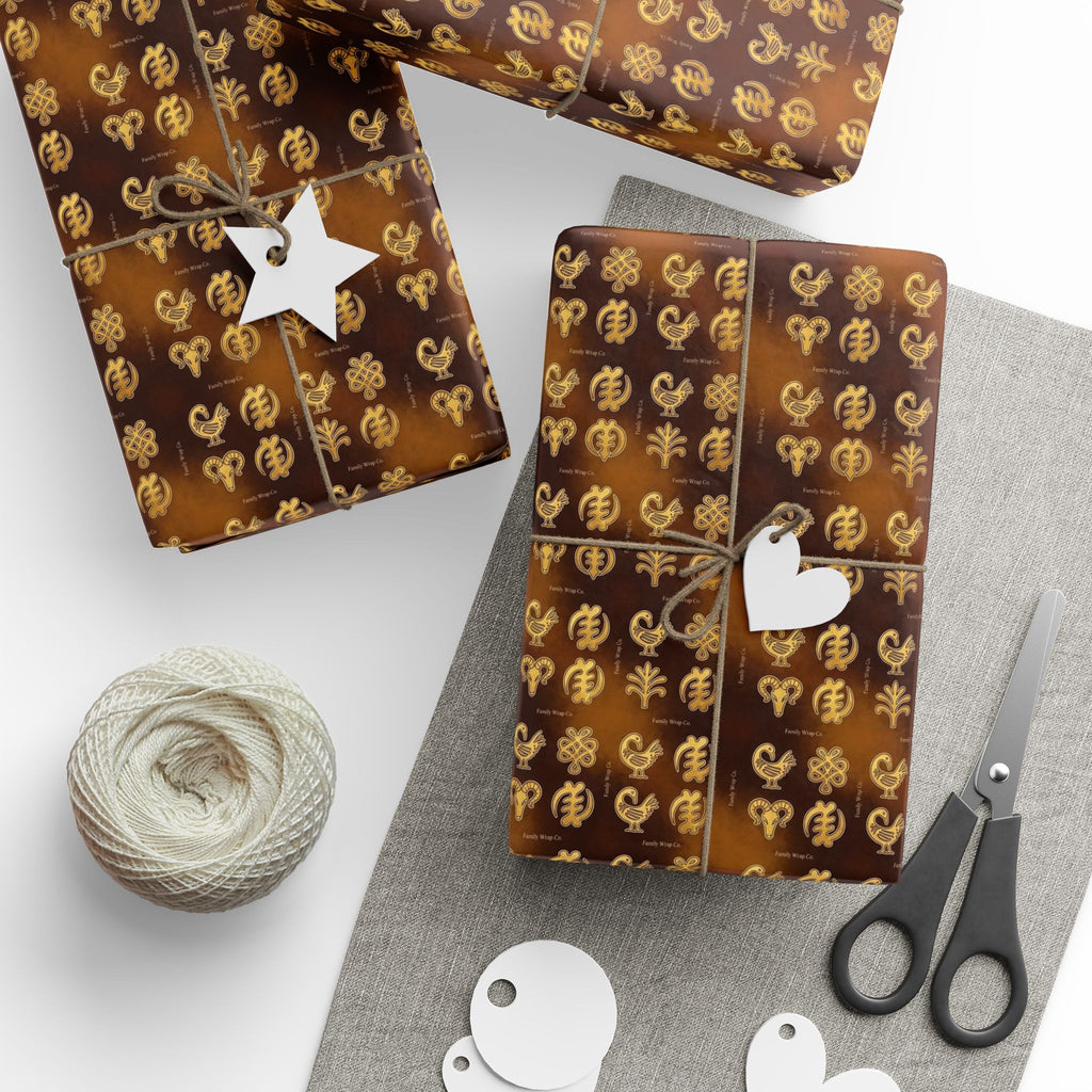 Adinkra Symbols Wisdom Pattern — African American Gift Wrap by Family Wrap Co.