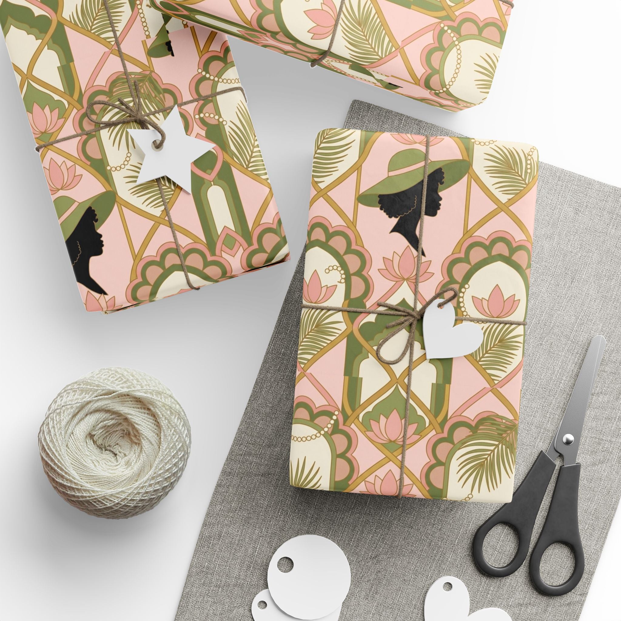 Pink & Green Deco Bloom Silhouettes Gift Wrap — Family Wrap Co.