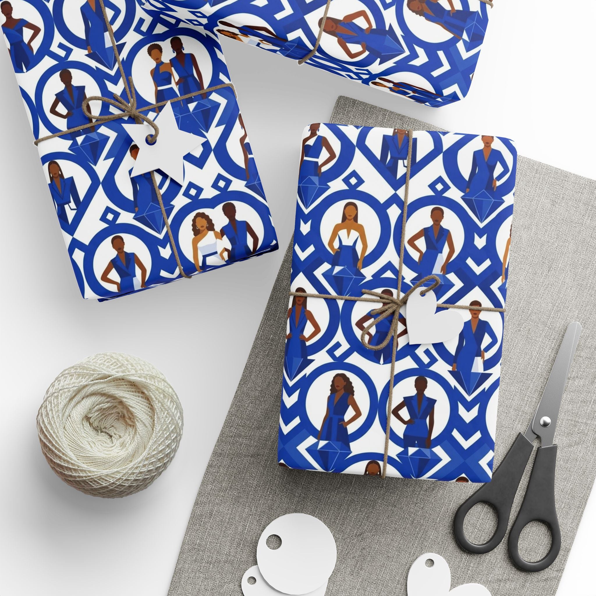 Royal Blue & White Geometric Elegance Wrapping Paper — Family Wrap Co.