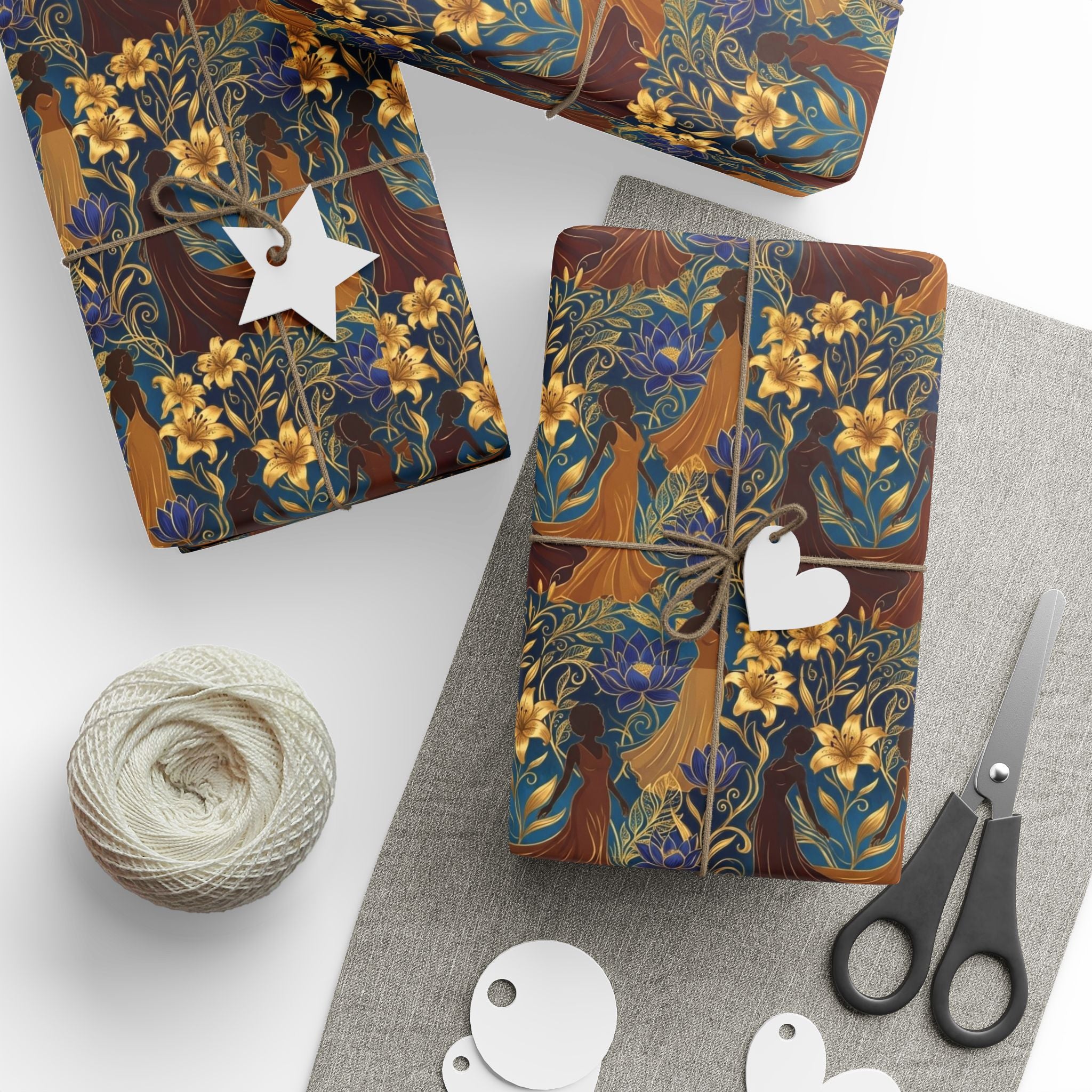 Blue Gold Botanical Luxe Wrapping Paper — Family Wrap Co.