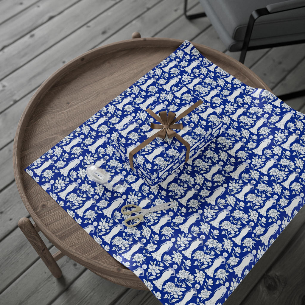 Royal Blue & White Floral Silhouettes Wrapping Paper — Family Wrap Co.