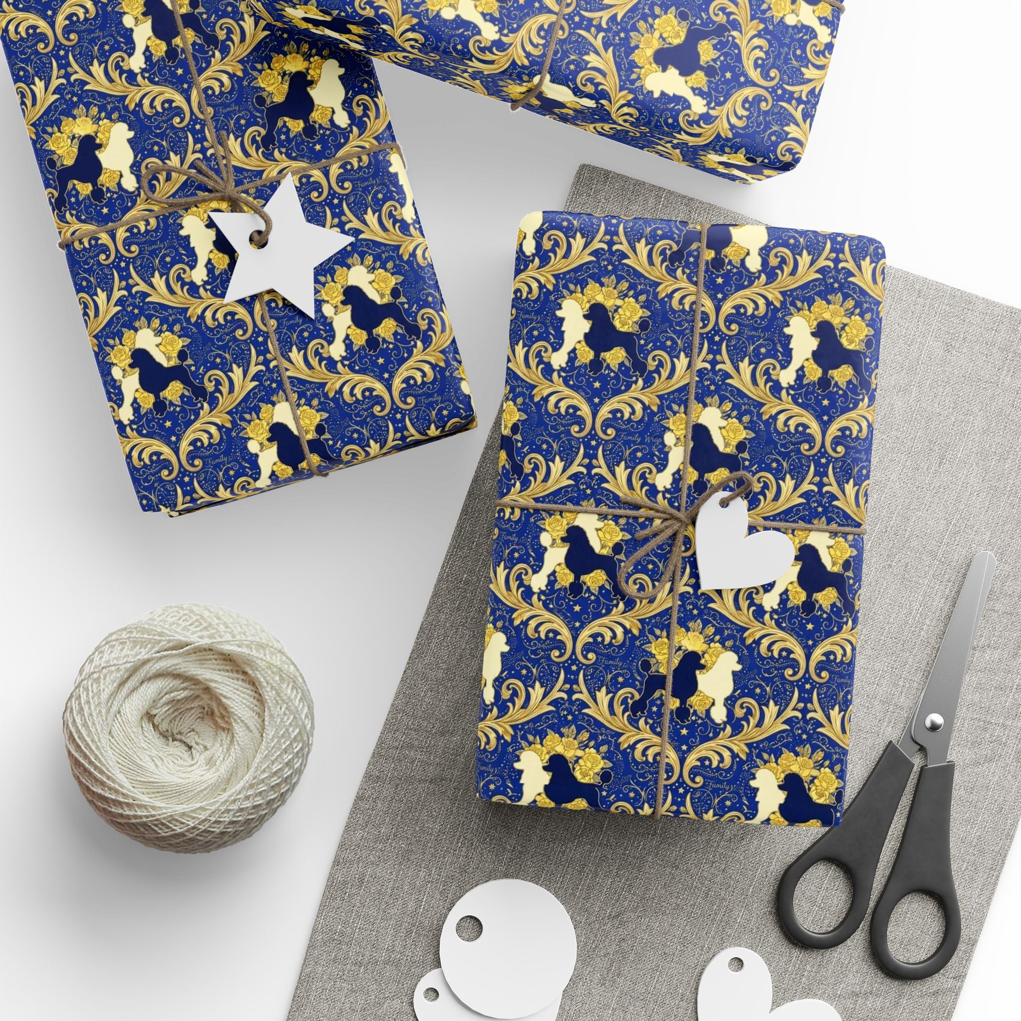 Blue & Gold Filigree Pattern — African American Gift Wrap by Family Wrap Co.