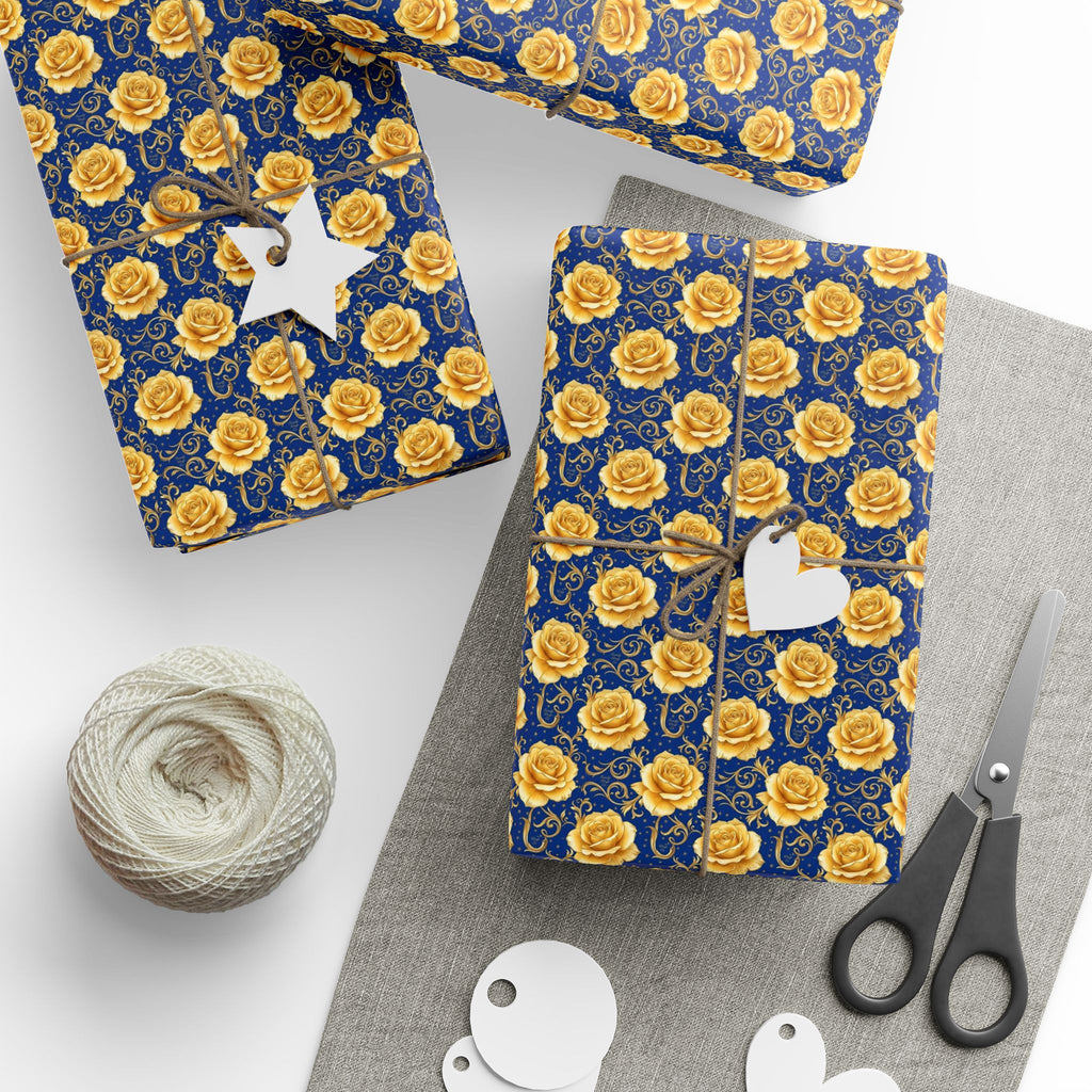 Yellow Tea Rose & Gold Filigree Pattern — African American Gift Wrap by Family Wrap Co.