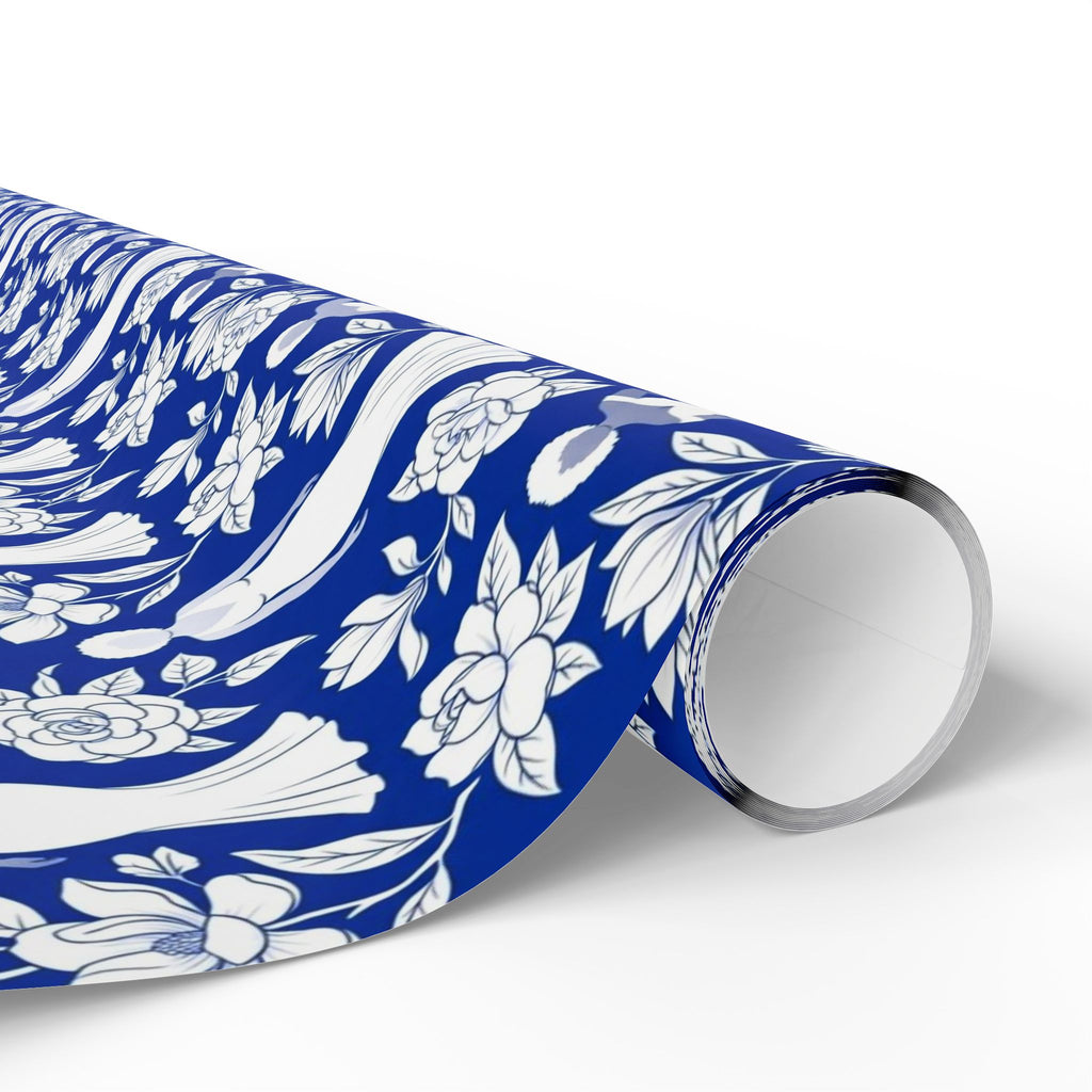 Royal Blue & White Floral Silhouettes Wrapping Paper — Family Wrap Co.