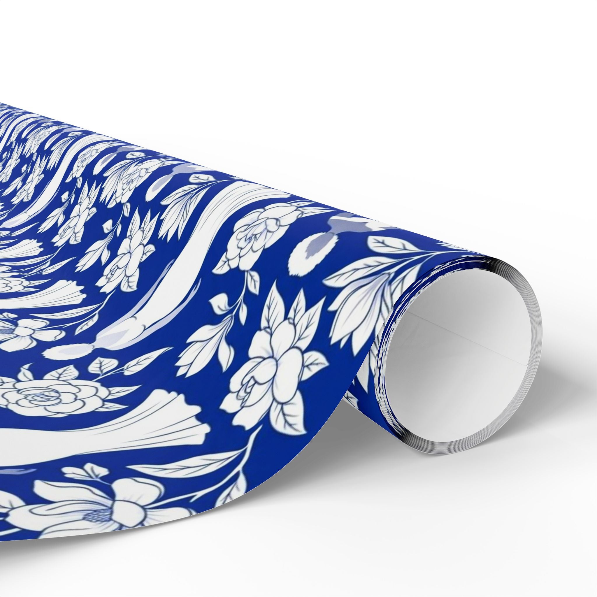 Royal Blue & White Floral Silhouettes Wrapping Paper — Family Wrap Co.