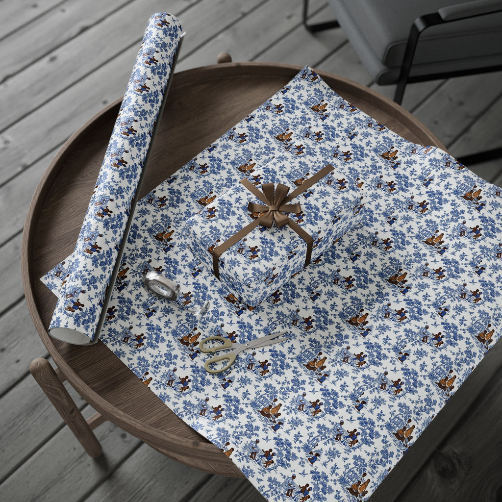 Royal Blue & White Toile Heritage Wrapping Paper — Family Wrap Co.
