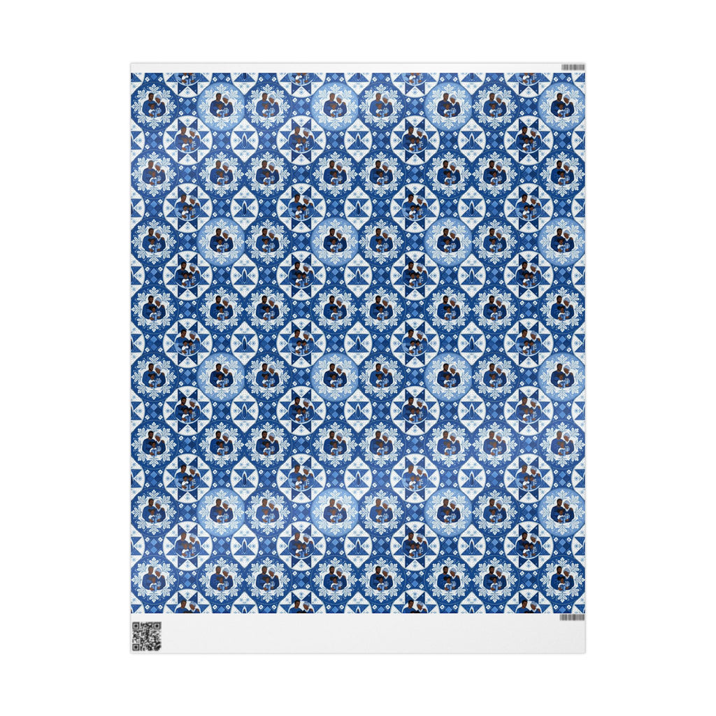 Royal Blue & White Snowflake Quilt Wrapping Paper — Family Wrap Co.