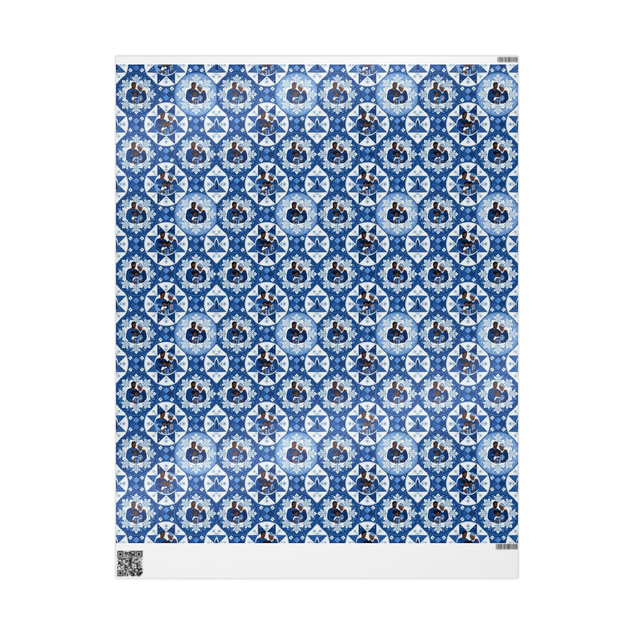 Royal Blue & White Snowflake Quilt Wrapping Paper — Family Wrap Co.