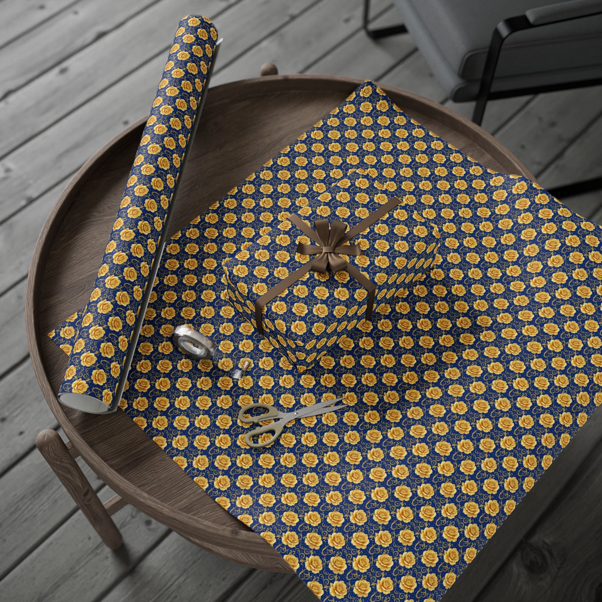 Yellow Tea Rose & Gold Filigree Pattern — African American Gift Wrap by Family Wrap Co.