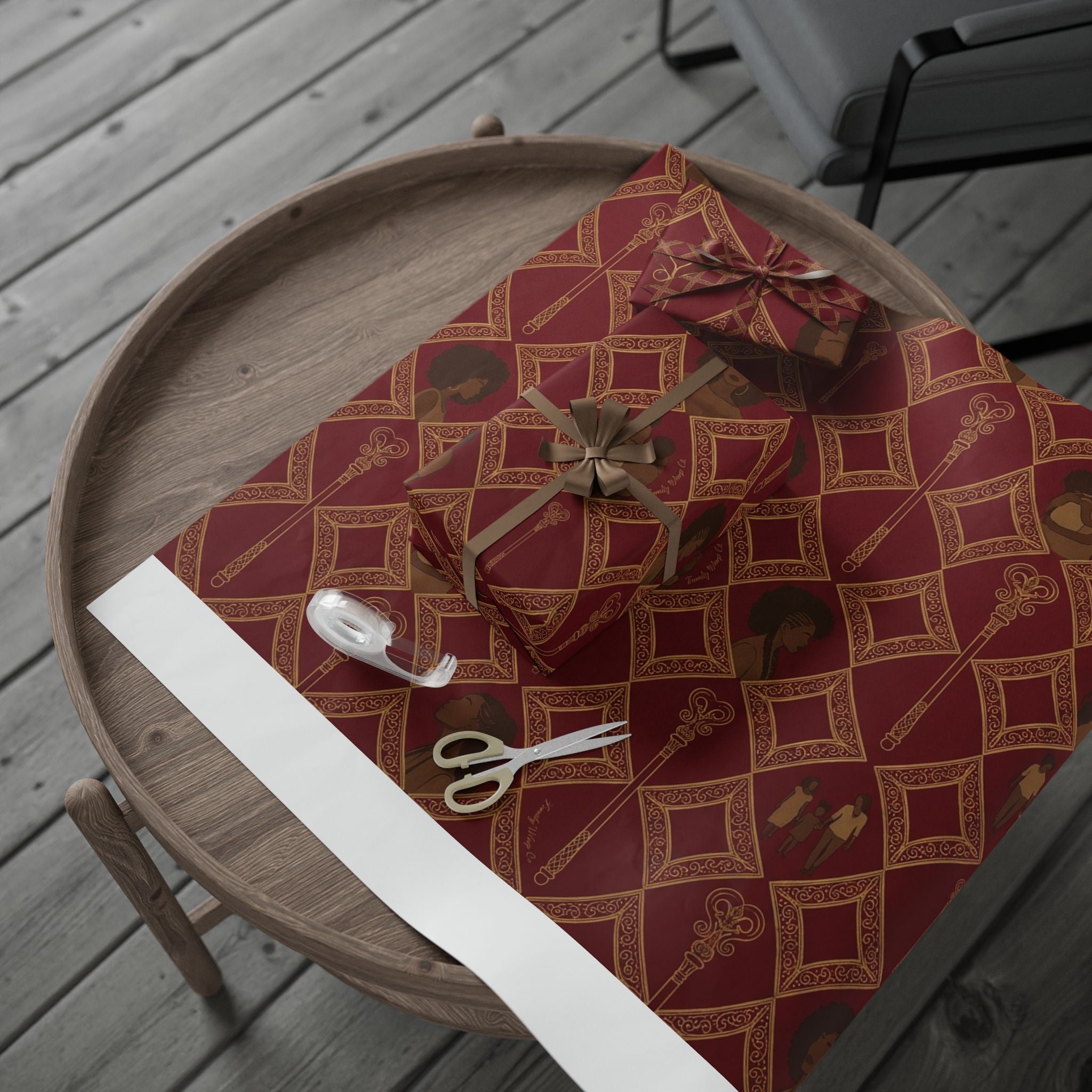 Crimson Diamond & Golden Staff — African American Gift Wrap by Family Wrap Co.