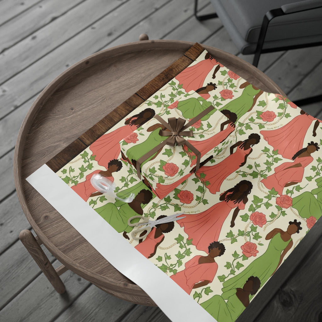 Pink & Green Pearl Garden -- Women of Elegance — African American Gift Wrap by Family Wrap Co.