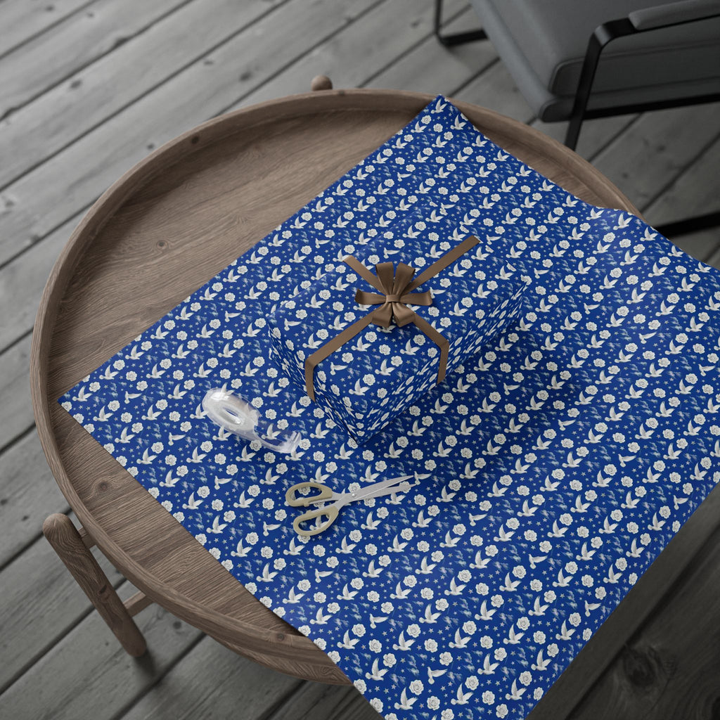 Royal Blue & White Celestial Botanical Gift Wrap — Family Wrap Co.
