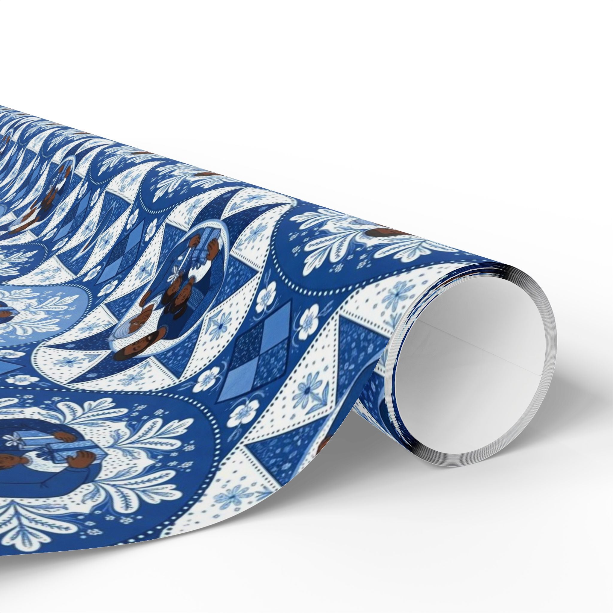 Royal Blue & White Snowflake Quilt Wrapping Paper — Family Wrap Co.