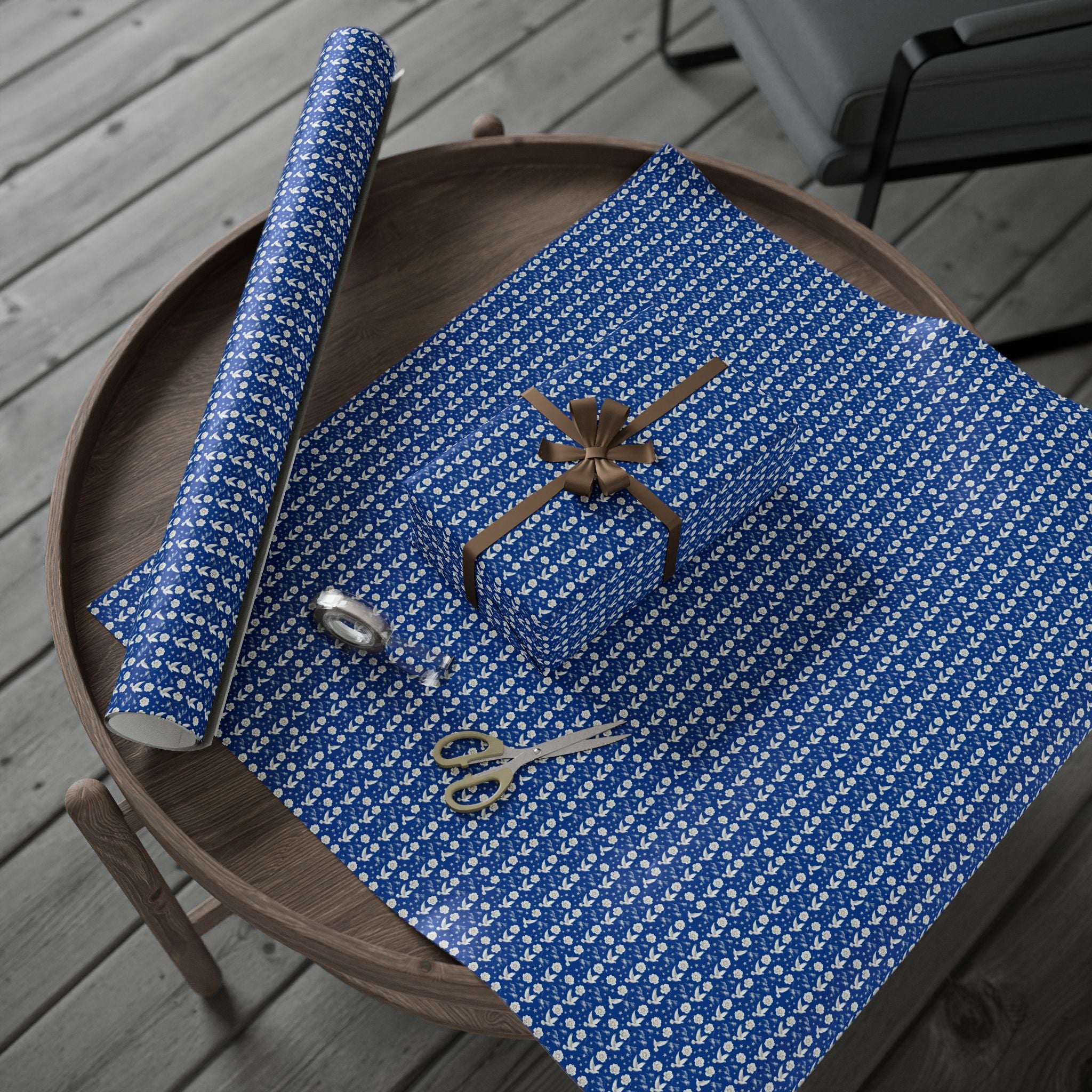 Royal Blue & White Cloud Garden -- Celestial Bloom — African American Gift Wrap by Family Wrap Co.