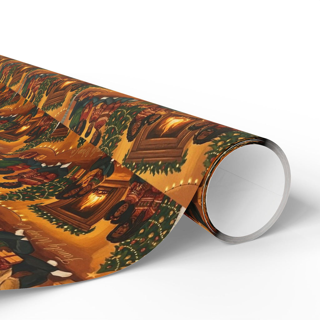 Cozy Family Christmas Gathering Pattern — African American Gift Wrap by Family Wrap Co.