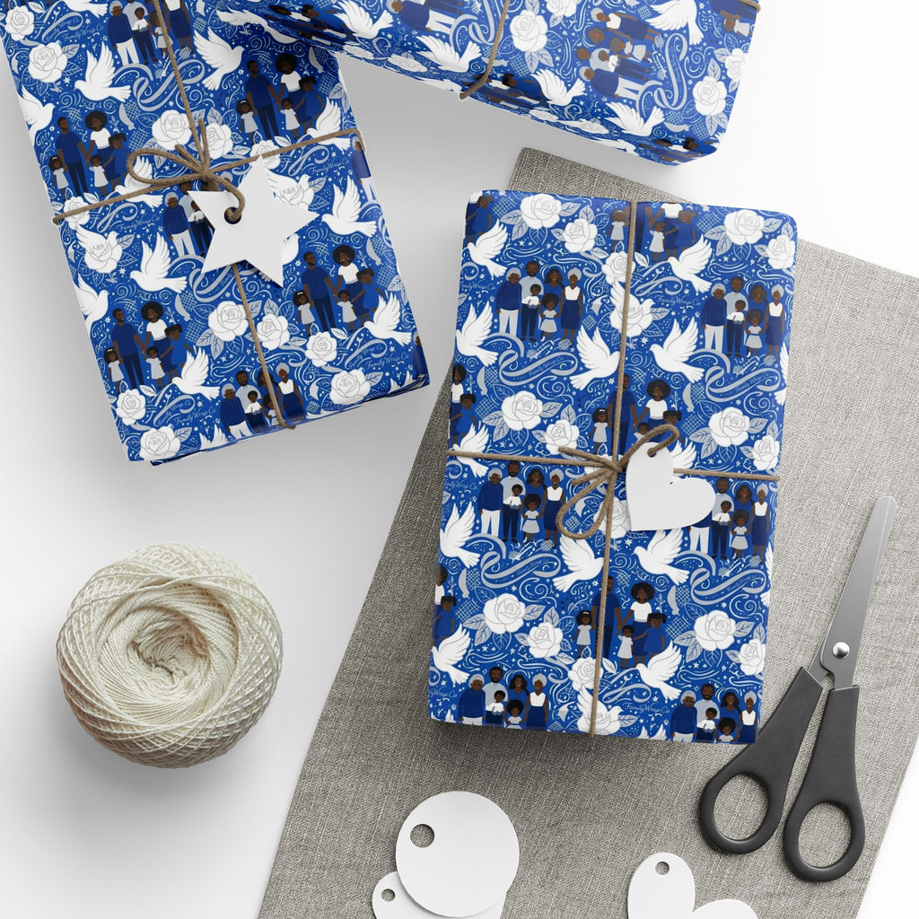 Blue & White Grace Family Collection — African American Gift Wrap by Family Wrap Co.