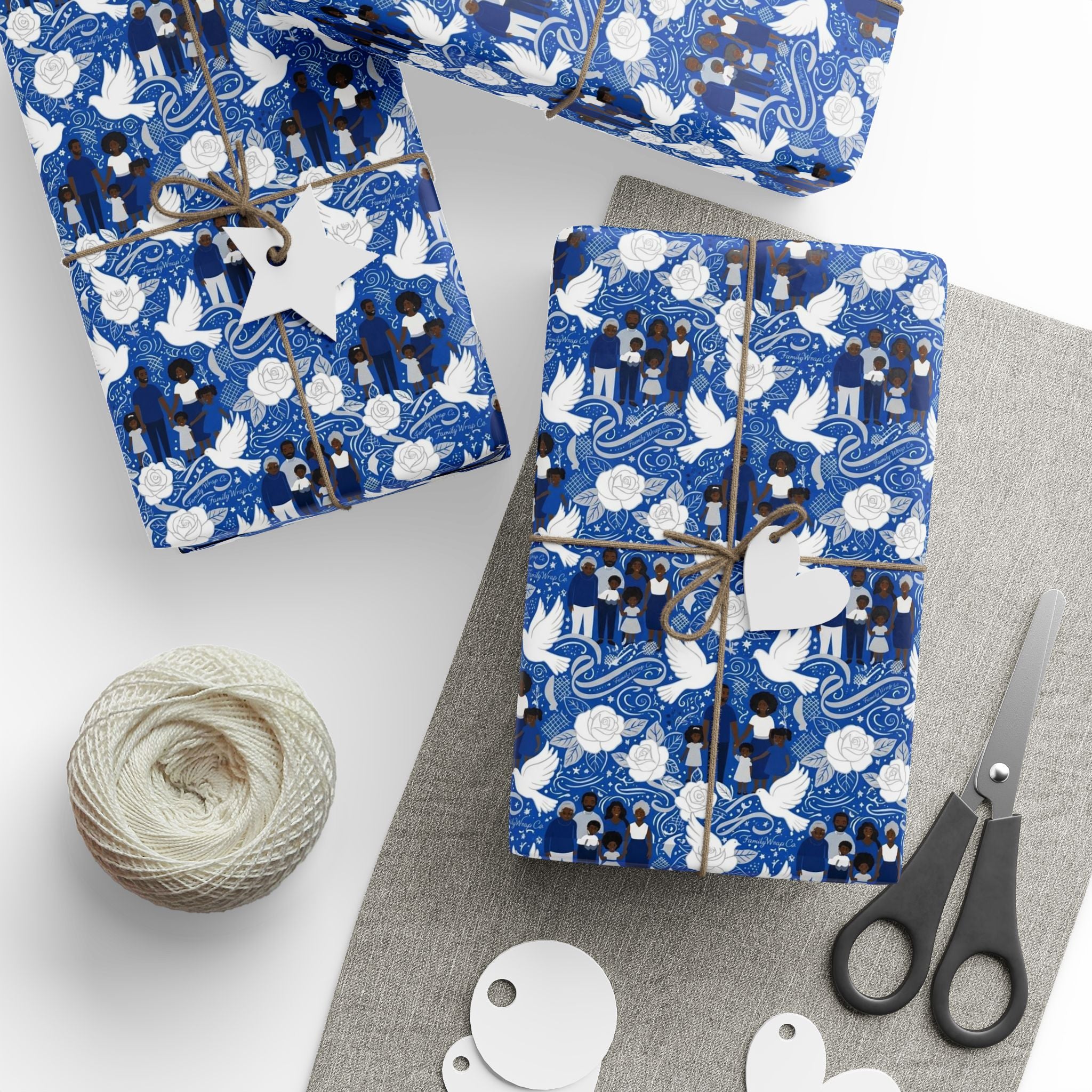 Blue & White Grace Family Collection — African American Gift Wrap by Family Wrap Co.