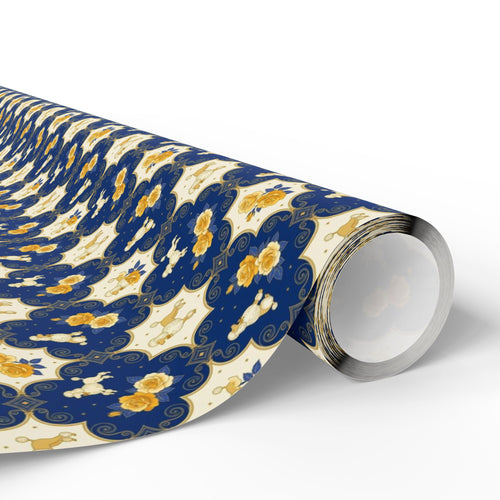 Blue & Gold Poodle Filigree — Pure Pattern — African American Gift Wrap by Family Wrap Co.