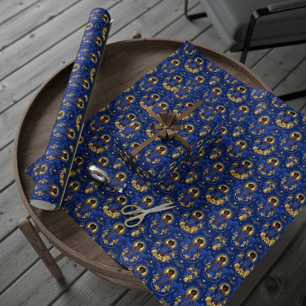 Blue & Gold Radiant Wisdom Wrapping Paper — Family Wrap Co.