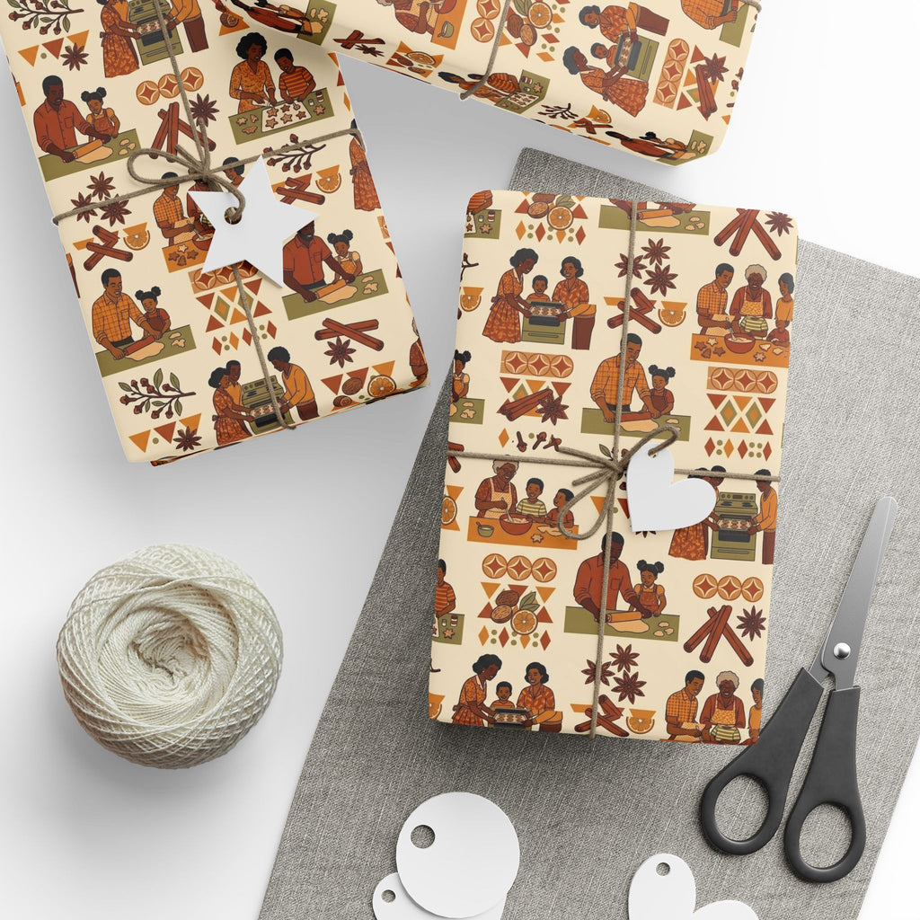 Holiday Baking Together — Burnt Sienna Warmth Wrapping Paper — Family Wrap Co.