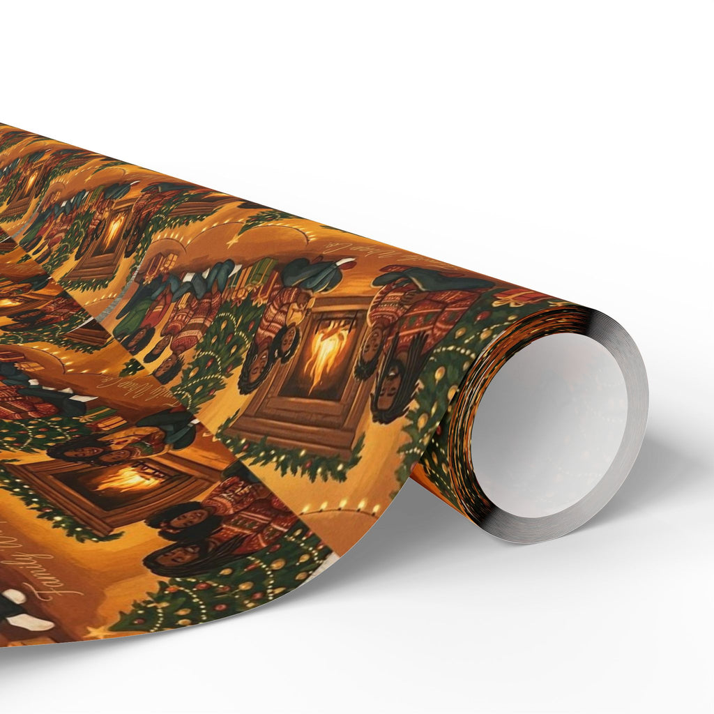Cozy Family Christmas Gathering Pattern — African American Gift Wrap by Family Wrap Co.