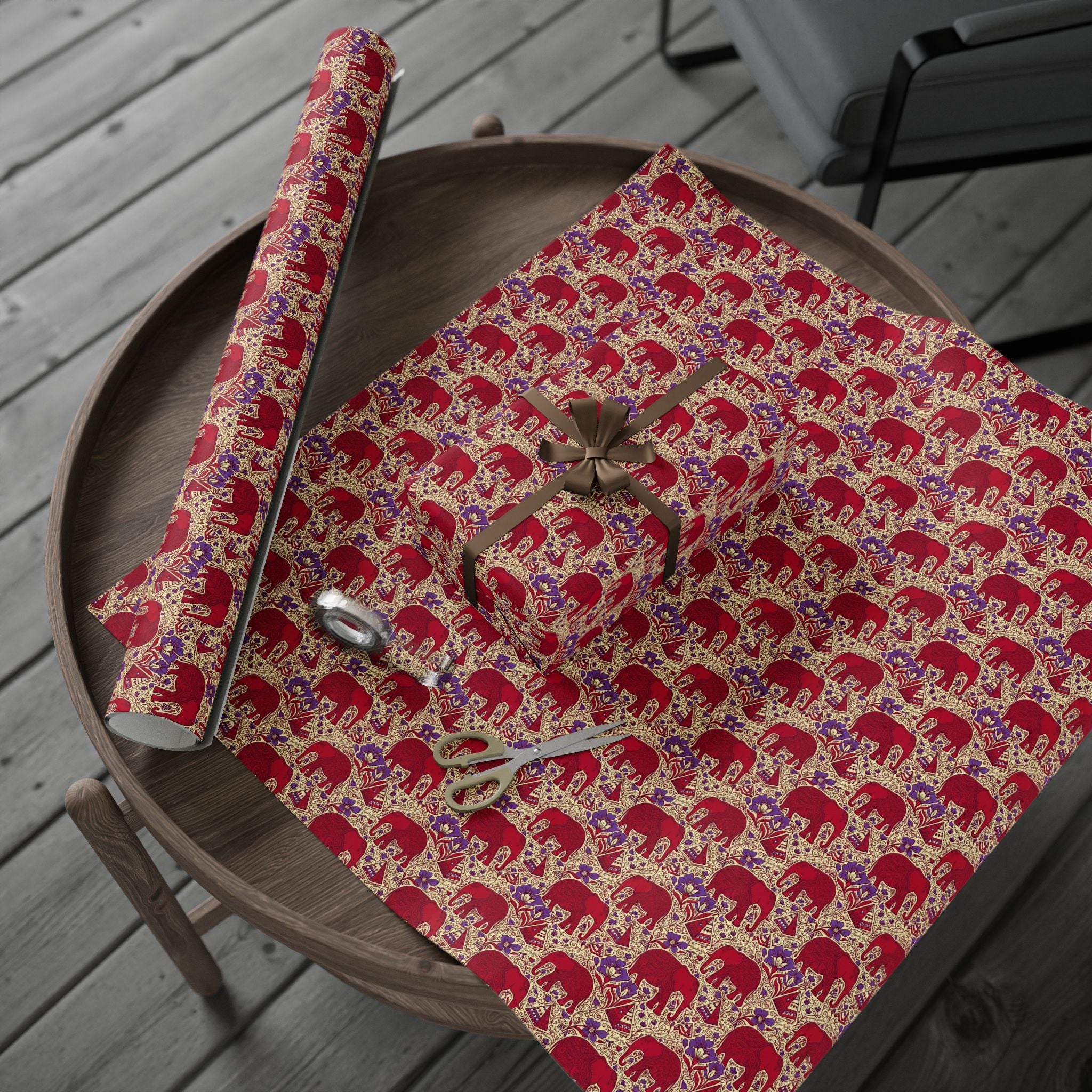 Crimson & Cream Regal Pattern — African American Gift Wrap by Family Wrap Co.