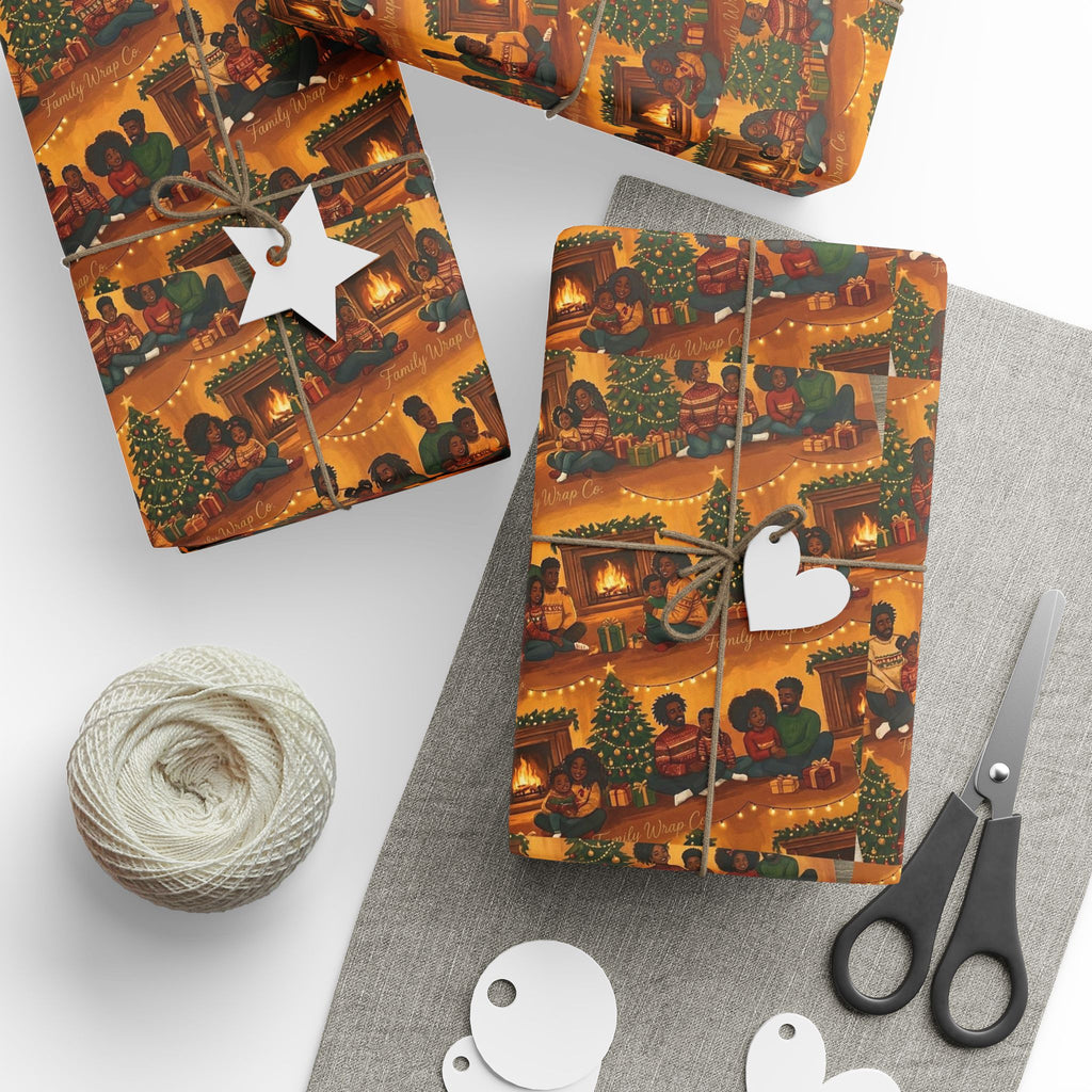 Cozy Family Christmas Gathering Pattern — African American Gift Wrap by Family Wrap Co.