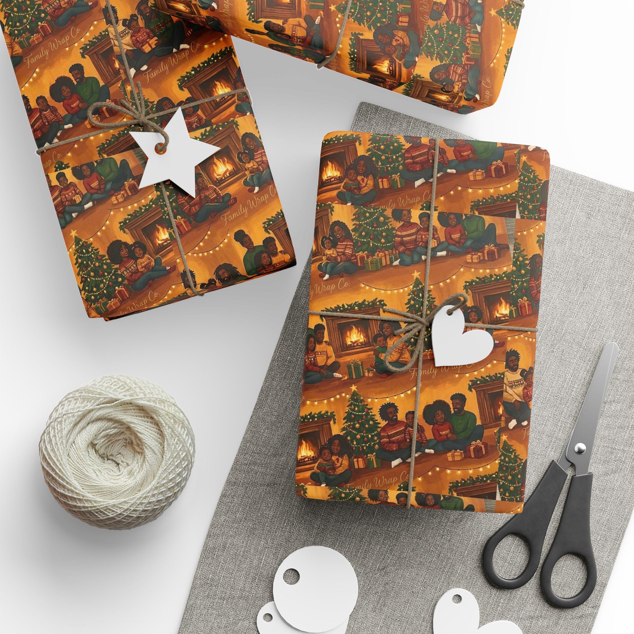 Cozy Family Christmas Gathering Pattern — African American Gift Wrap by Family Wrap Co.