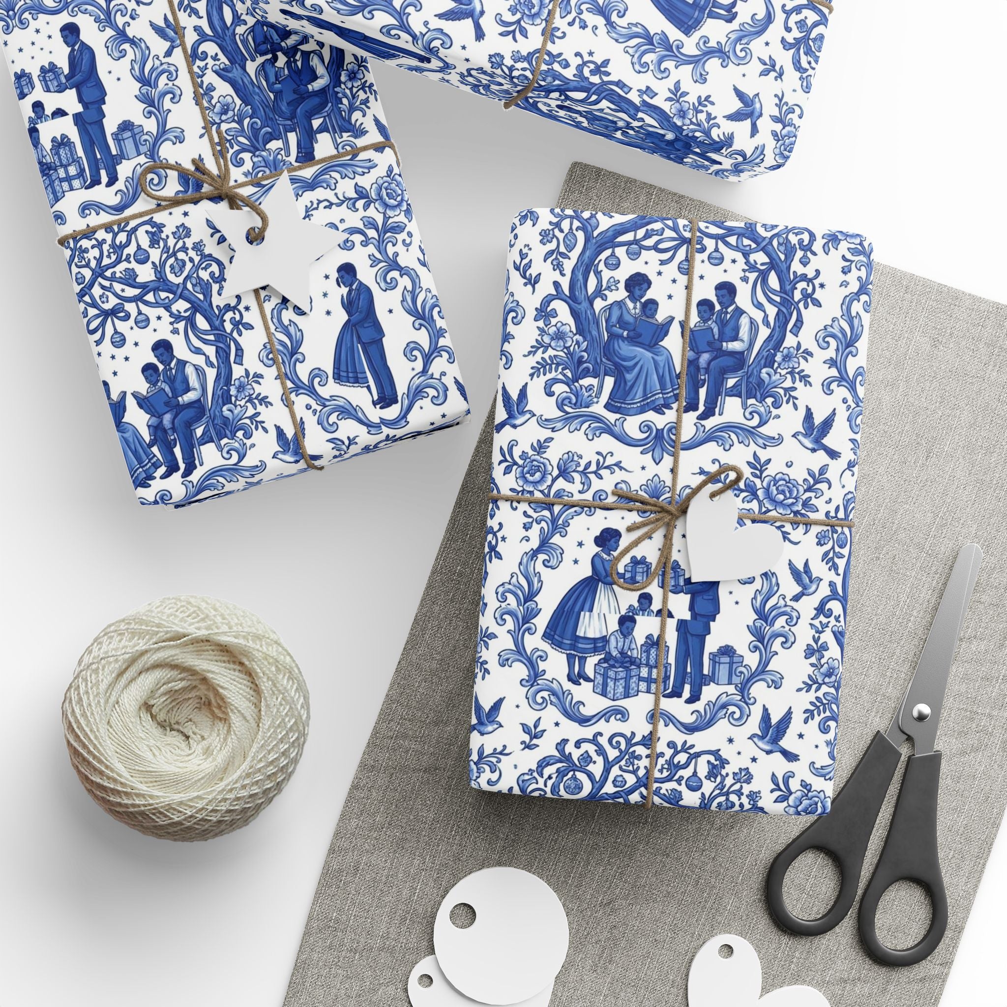 Royal Blue & White Porcelain Toile Wrapping Paper — Family Wrap Co.