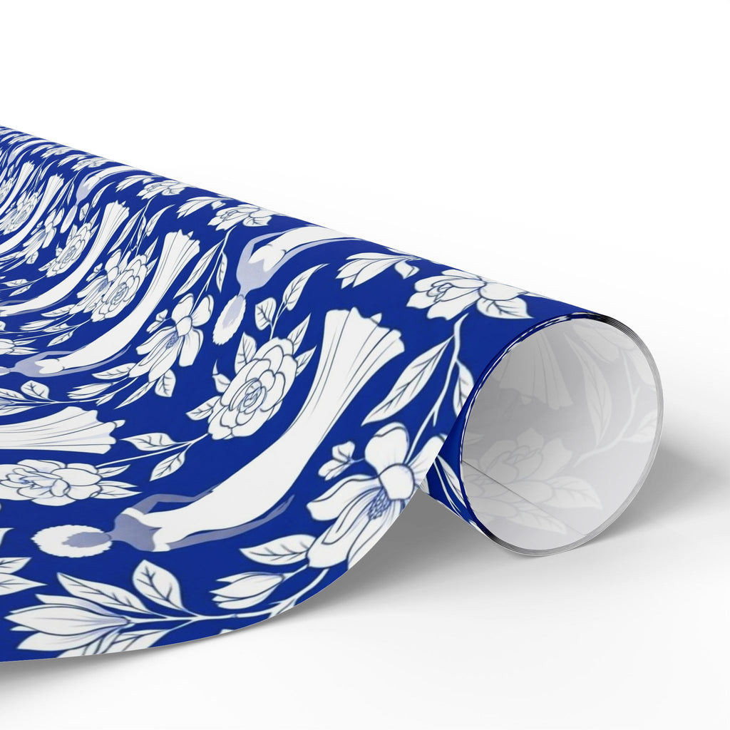 Royal Blue & White Floral Silhouettes Wrapping Paper — Family Wrap Co.