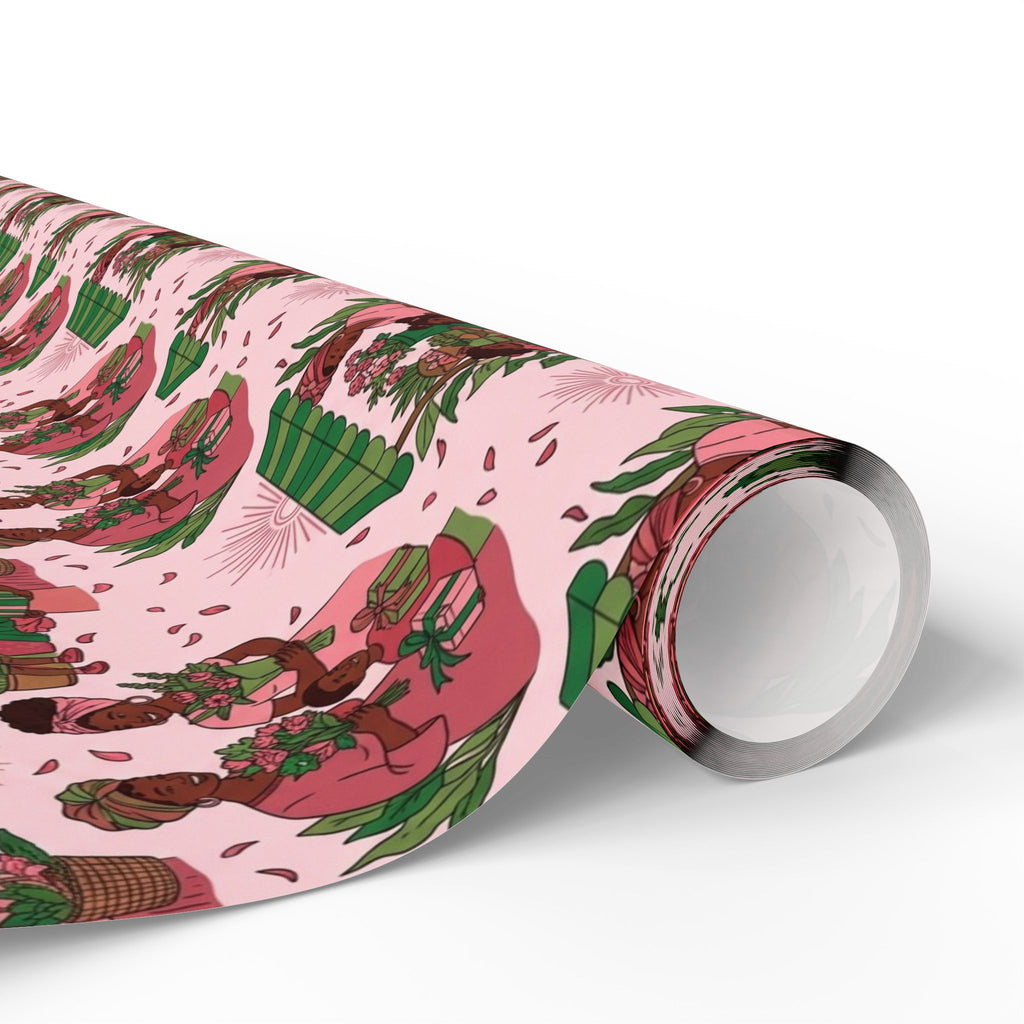 Pink & Green Joyful Market Day Wrapping Paper — Family Wrap Co.