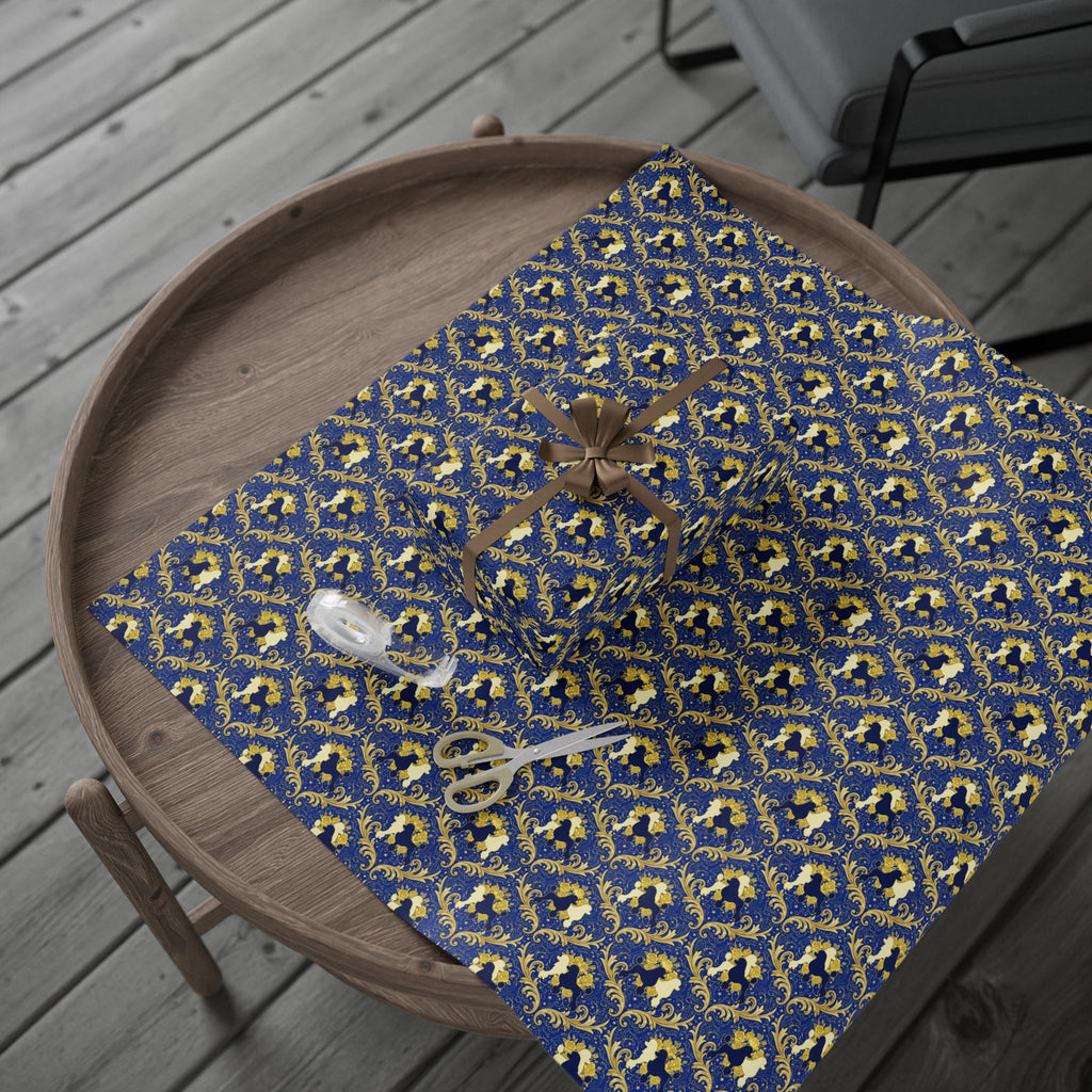 Blue & Gold Filigree Pattern — African American Gift Wrap by Family Wrap Co.