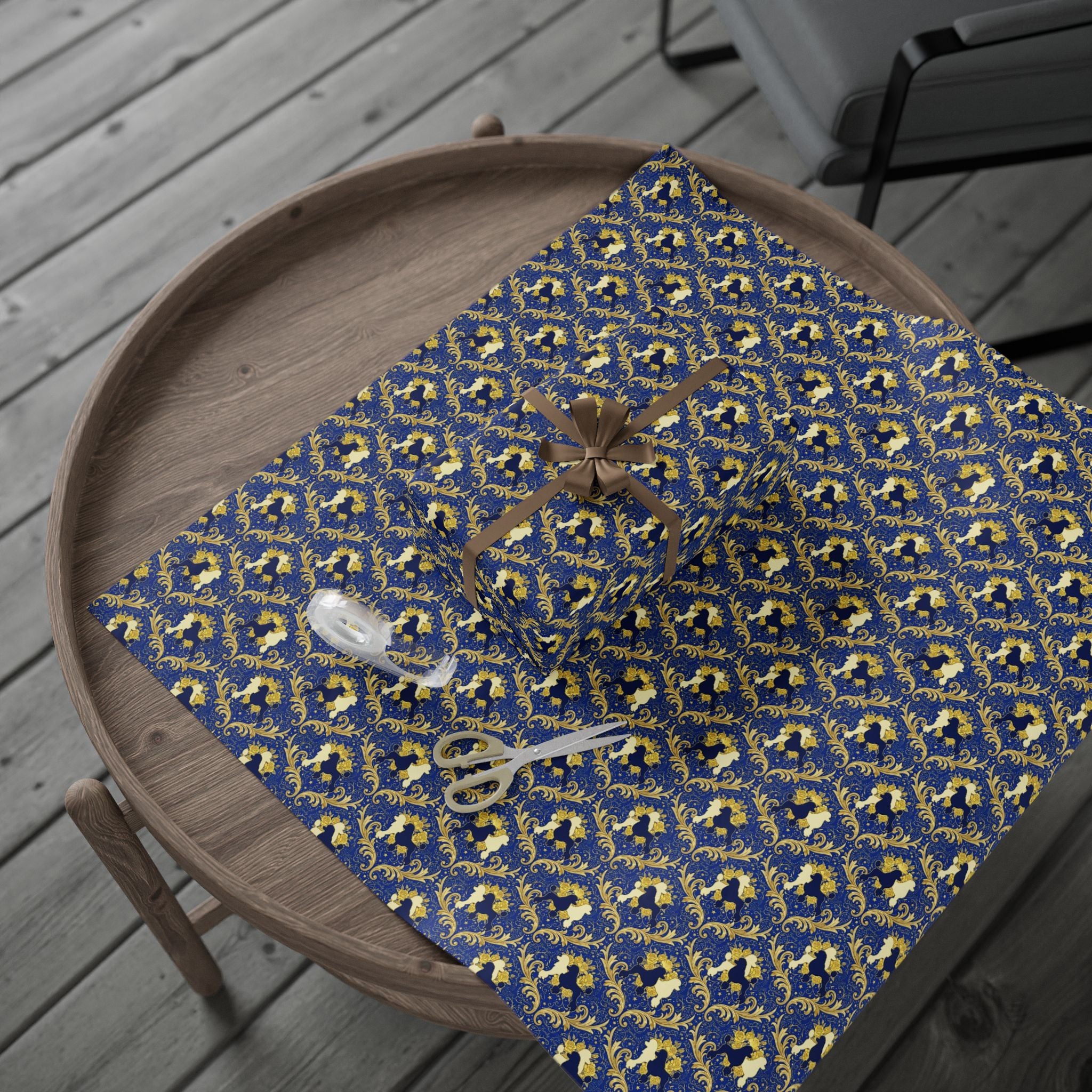 Blue & Gold Filigree Pattern — African American Gift Wrap by Family Wrap Co.