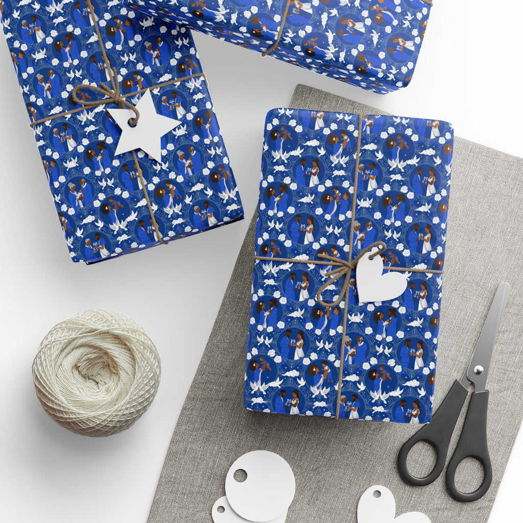 Royal Blue Dove & Rose — Family Grace — African American Gift Wrap by Family Wrap Co.