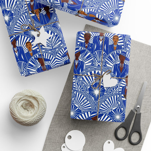 Royal Blue & White Art Deco Royalty Wrapping Paper — Family Wrap Co.