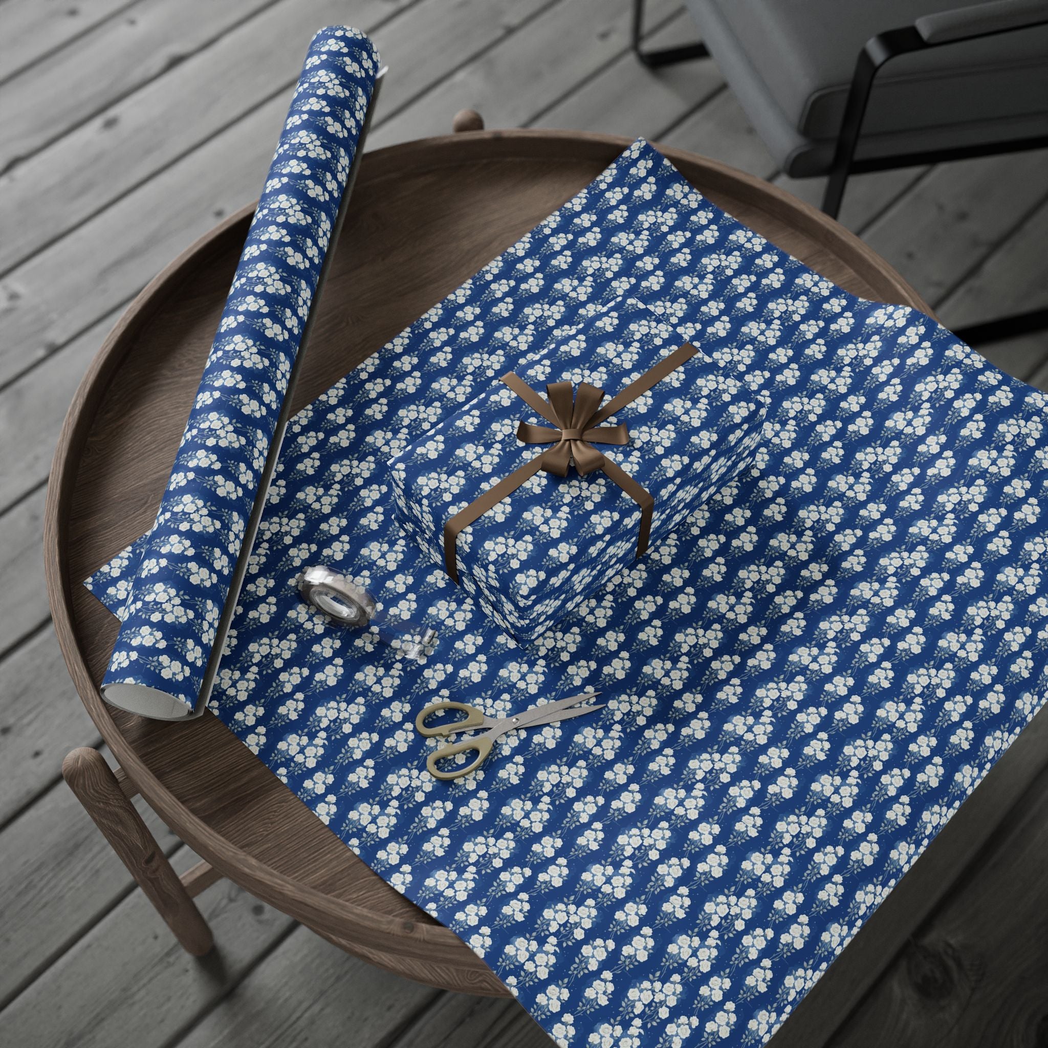 White Rose Cascade Pattern — African American Gift Wrap by Family Wrap Co.