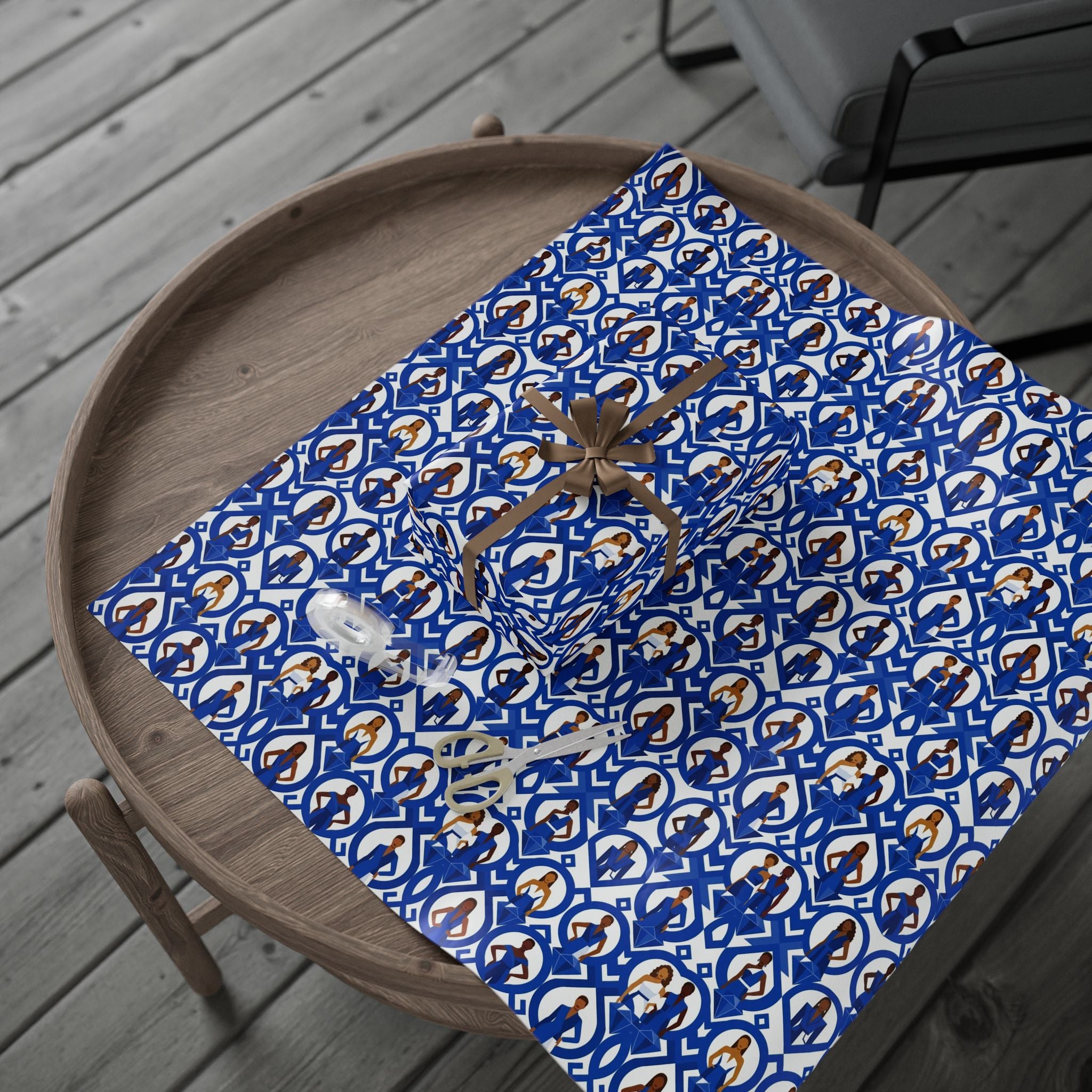Royal Blue & White Geometric Elegance Wrapping Paper — Family Wrap Co.