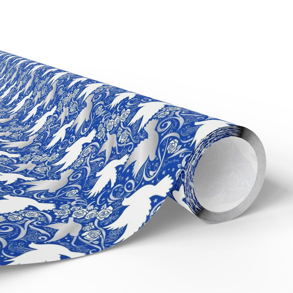Royal Blue & White Dove Pattern — African American Gift Wrap by Family Wrap Co.