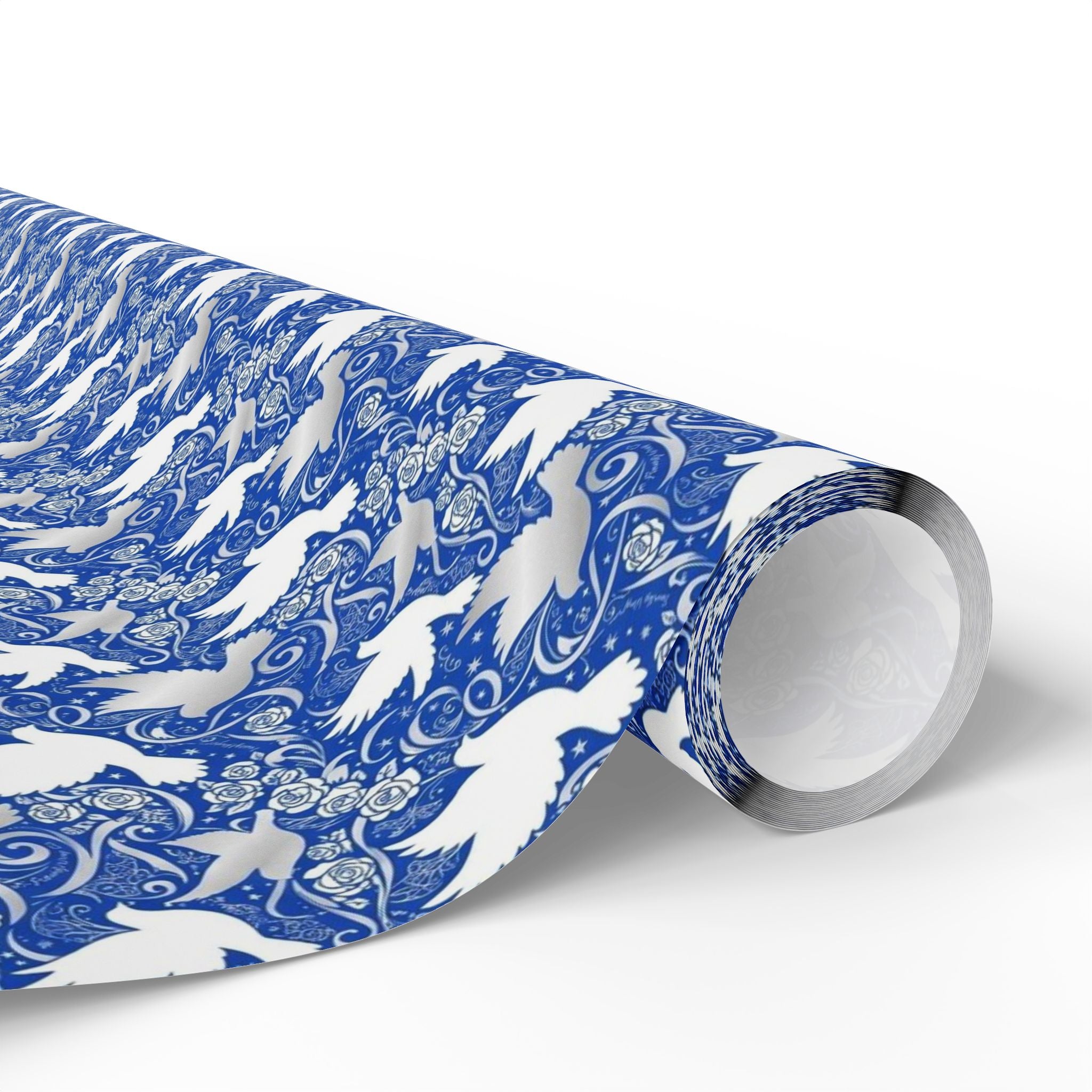 Royal Blue & White Dove Pattern — African American Gift Wrap by Family Wrap Co.