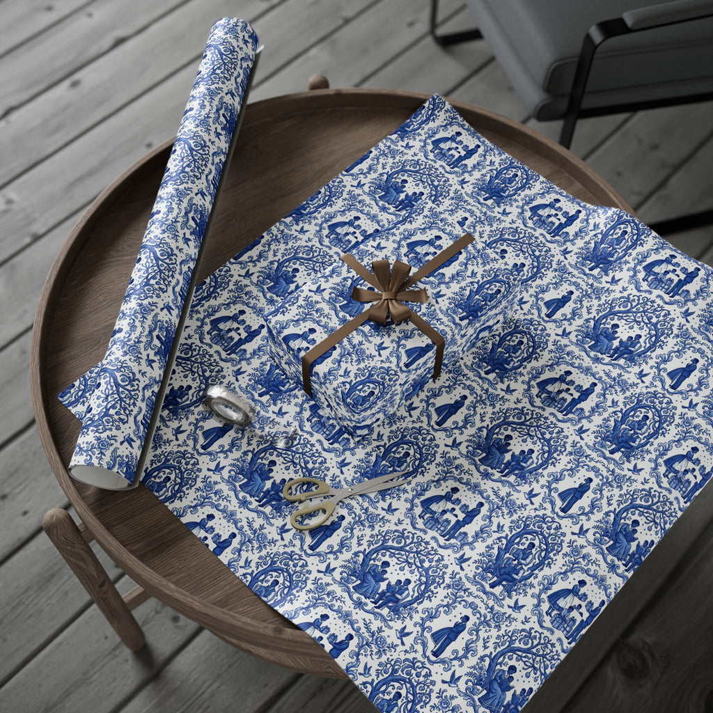 Royal Blue & White Porcelain Toile Wrapping Paper — Family Wrap Co.